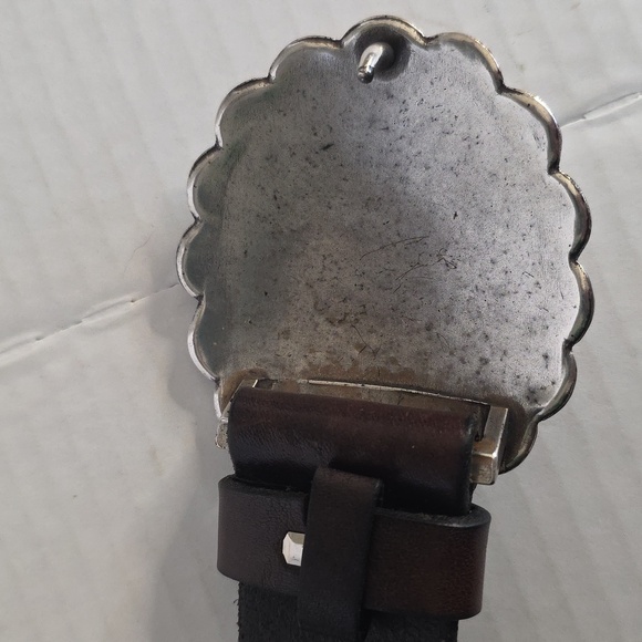 Ralph Lauren Brown Leather Belt with Silver and Turquoise Buckle - Picture 5 of 12